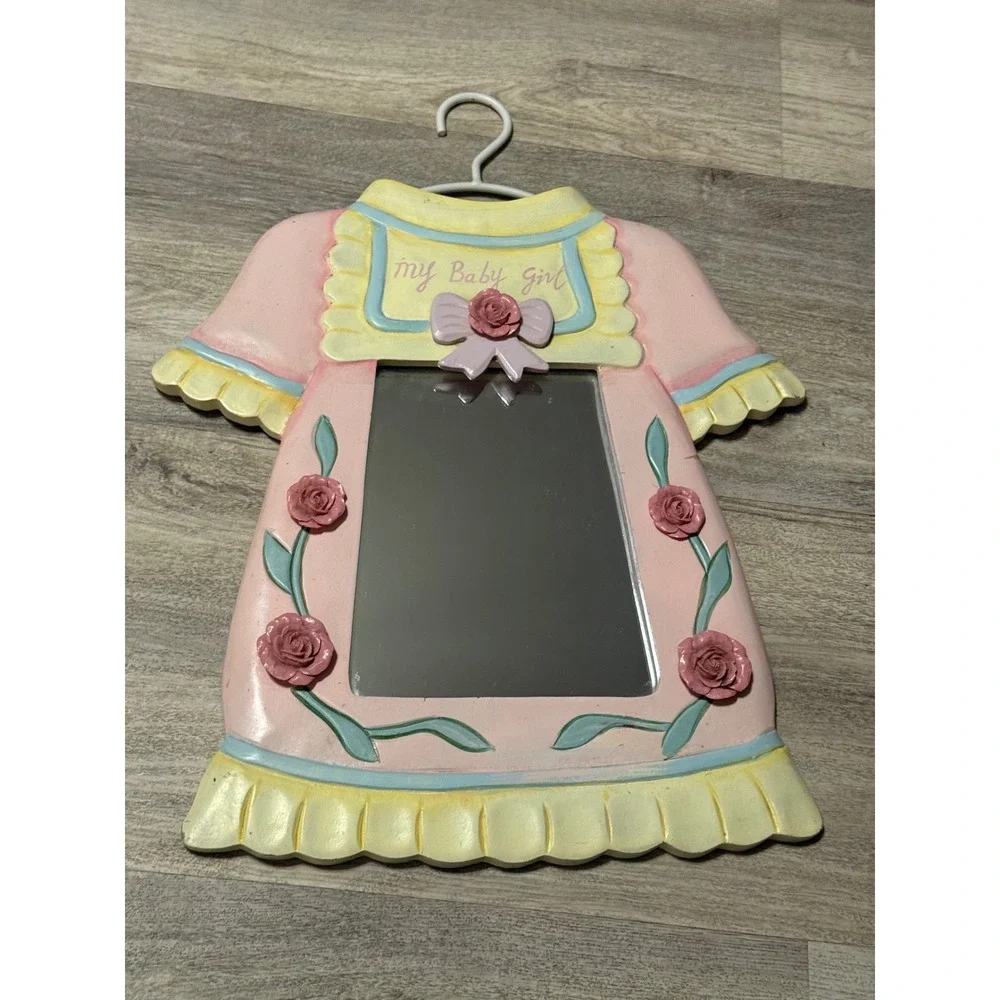 My Baby Girl Dress Shaped Mirror‎ Pink Yellow Blue Roses Nursery Decor